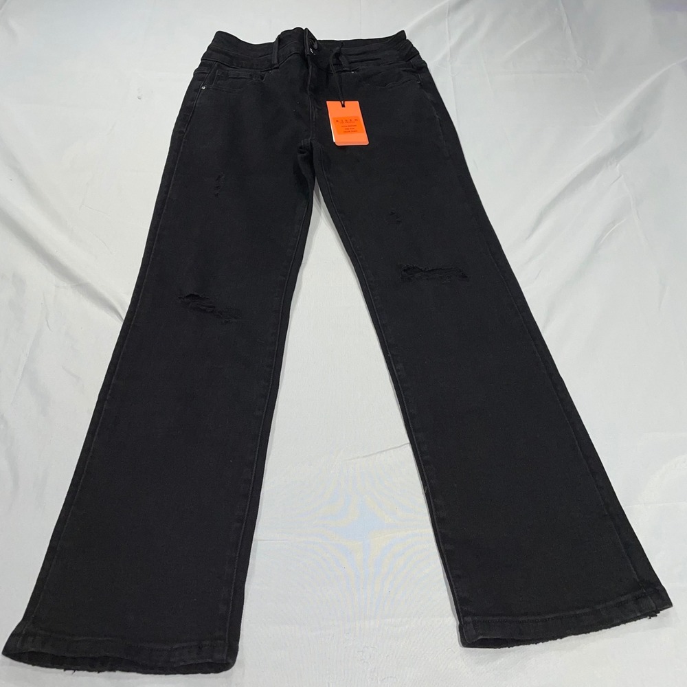 Risen Jeans Black‎ Distressed High Rise Flare Jeans RDP5309 Size 9/29 NWT